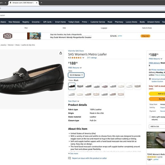 SAS Metro Comfort Bit Loafer Black 8.5 N - Narrow - Picture 3 of 11